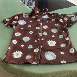 Retro blouse Street Code brown with blue flowers